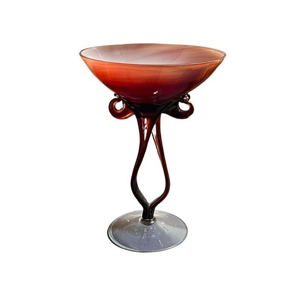 Large Red Josefina Krosno Jellyfish Art Glass Poland Pedestal Compote